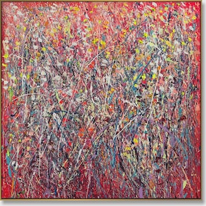 Large Abstract Expressionist Canvas Art: Red, Yellow, Blue - 57&quot;x57&quot;