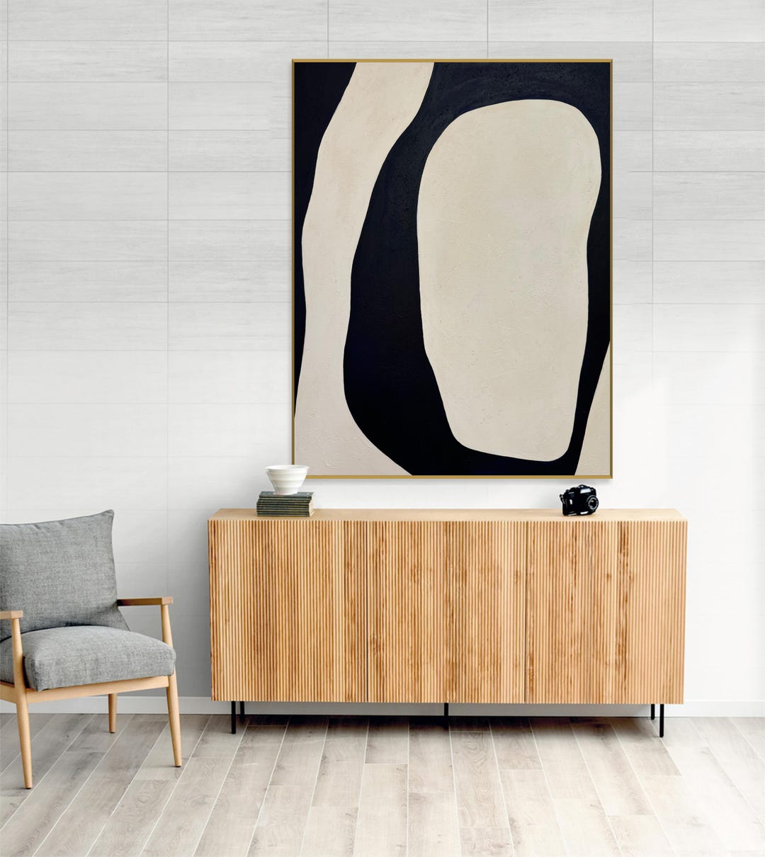 Abstract Black and White Painting – Minimalist Textured Modern Wall Art ...