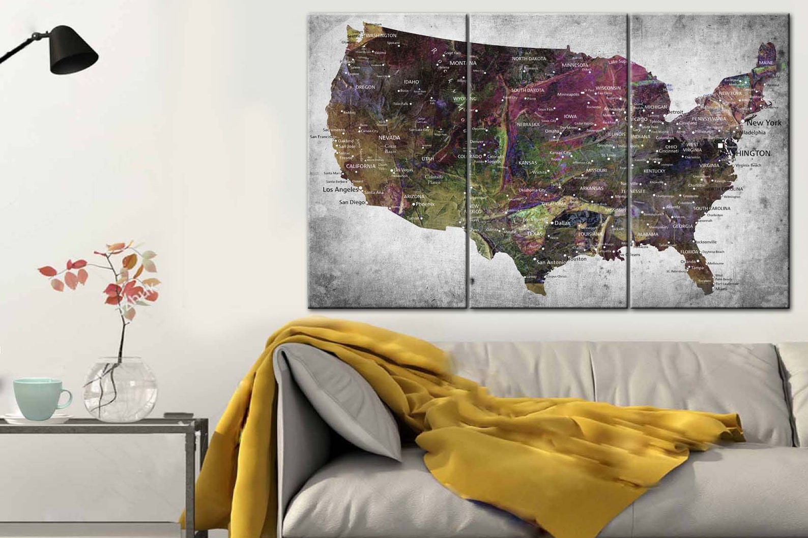 USA Map Canvas Print Colorful Art United States Map Poster Etsy