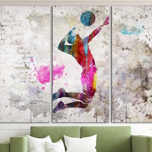 Abstract Volleyball Player Canvas Wall Art Volleyball Player Silhouette Print Modern Volleyball Multi Panel Print Sport Motavational Art image 2