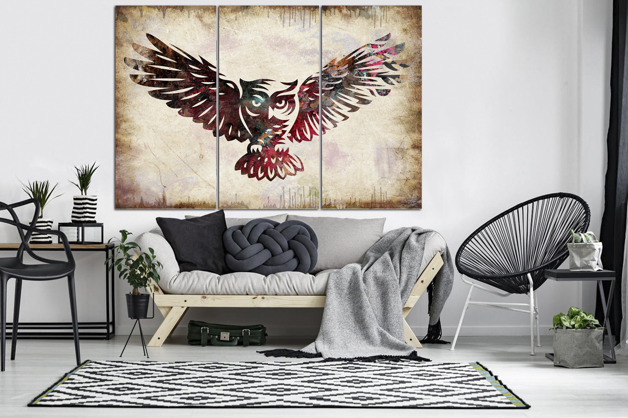 Owl Canvas Wall Art Owl Artwork Art Owl Print Horned Owl Etsy