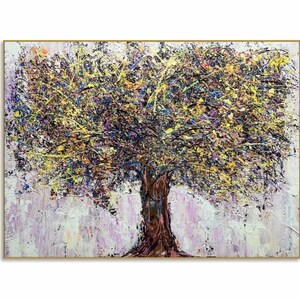 Abstract Colorful Tree Oil Painting On Canvas Modern Textured Nature Artwork Original Wall Decor for Home or Office 33.5&quot;x45&quot;