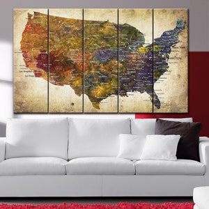 United States Map Large Wall Art USA Map Canvas Print Original Travel Artwork Custom Push Pin Map Gift North America Map Poster Home Decor image 4