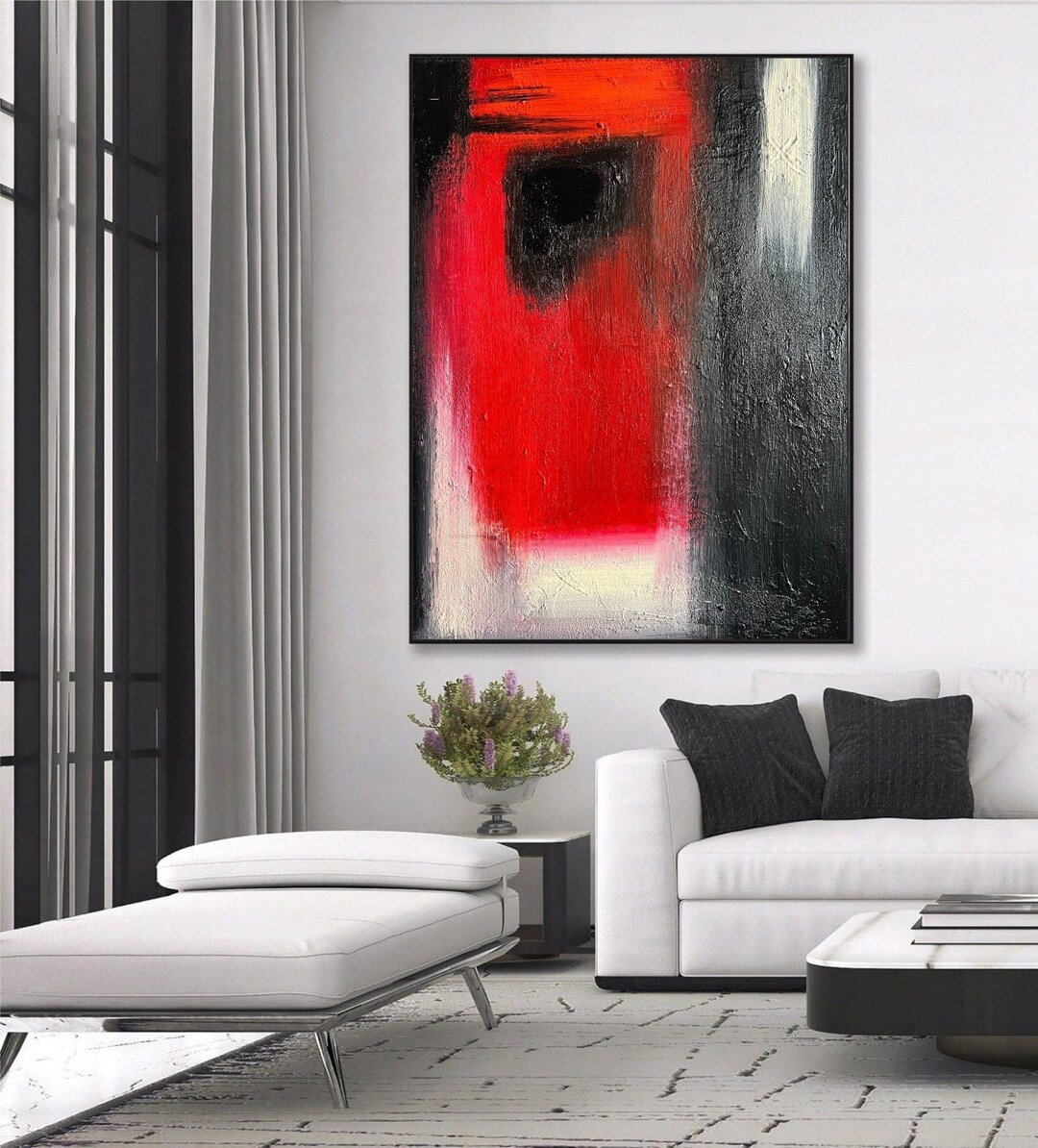 Bold Red and Black Abstract Expressionist Painting – Modern Textured ...