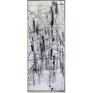 Dipinto astratto moderno in bianco e nero, decorazione da parete monocromatica con cornice, opera d&#39;arte espressionista dipinta a mano, arte di grandi dimensioni, 47,3&quot;x15,8&quot;