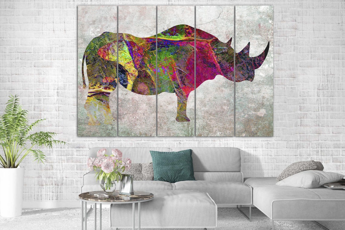 Rhino Canvas Wall Art Abstract Rhino Print On Canvas Abstract Etsy
