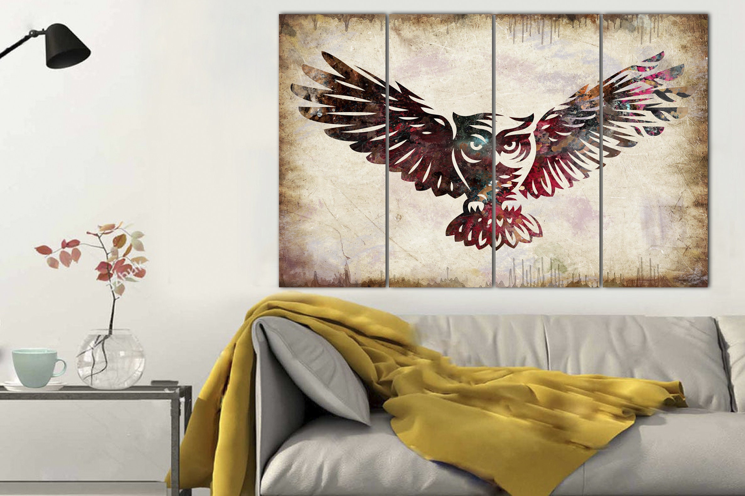 Owl Canvas Wall Art Owl Artwork Art Owl Print Horned Owl Etsy