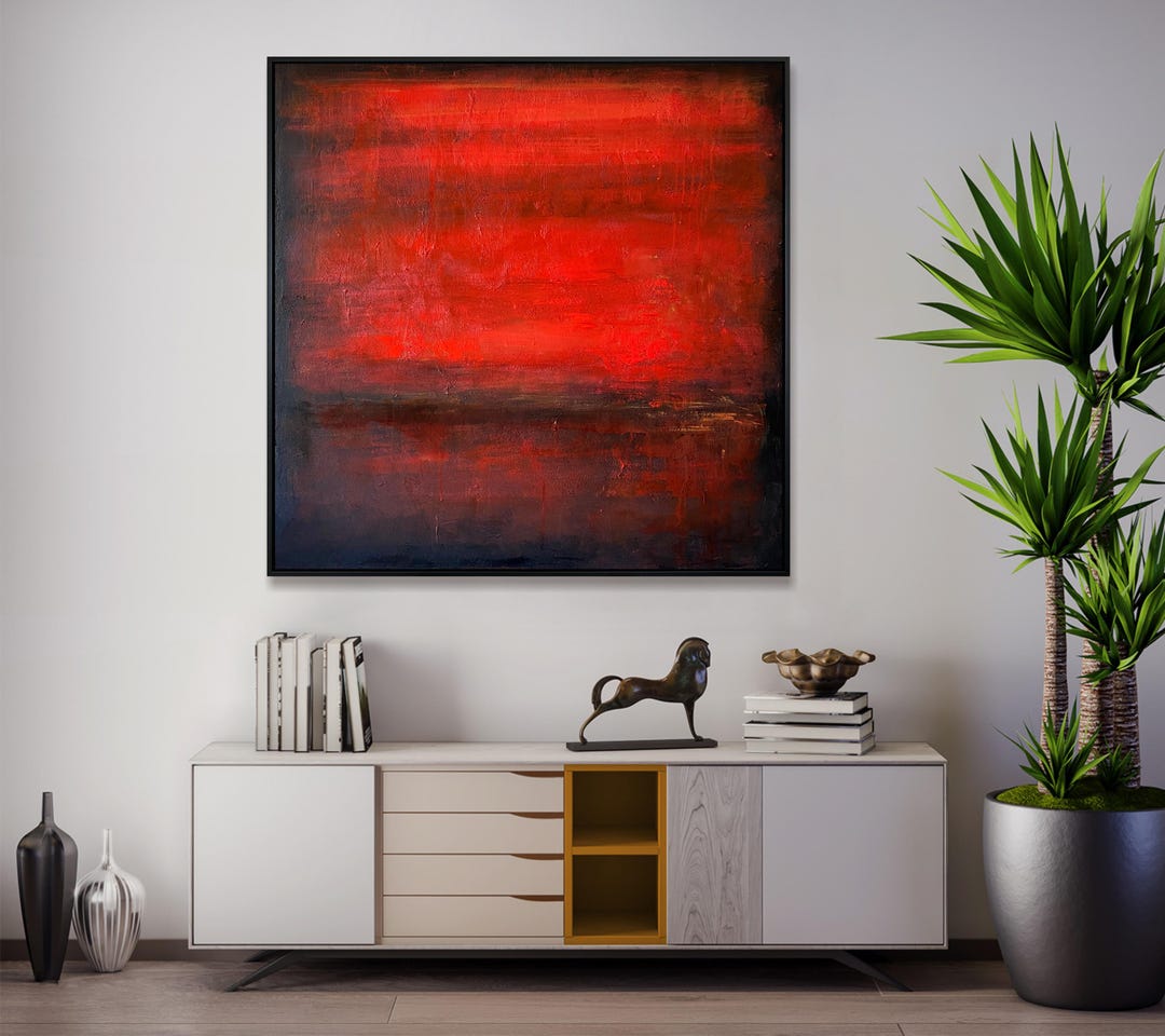 Large Red and Black Abstract Painting, Modern Textured Canvas Wall Art ...
