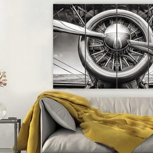 Airplane Turbine Canvas Wall Art Aviation Aircraft Print Vintage Aviation Poster Black and White Poster Canvas Multi Panel Art Print image 3