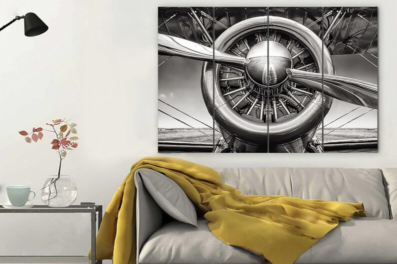 Airplane Turbine Canvas Wall Art Aviation Aircraft Print Vintage Aviation Poster Black and White Poster Canvas Multi Panel Art Print image 3