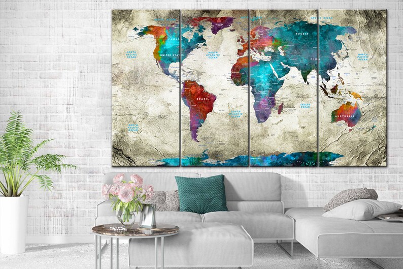 World Map Wall Art Colorful Map Photo Print