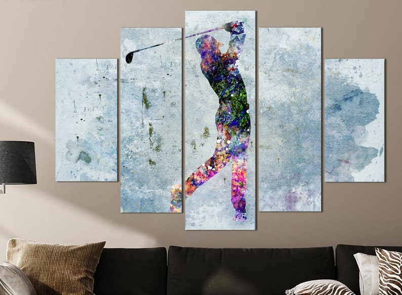 Abstract Golf Player Wall Art Golf Player Silhouette Art Sports Motivational Decor Golf Player Multi Panel Print for Living Room Wall Decor image 4