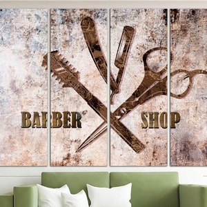 Barber Shop Sign Print on Canvas Salon Art Print Barber Logo Poster Hairdressers Shop Print Vintage Looking Sign Wall Art for Salon Decor 画像 4