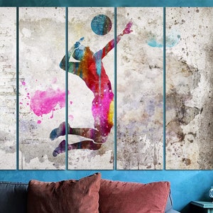 Astratto Giocatore di pallavolo Canvas Wall Art Giocatore di pallavolo Silhouette Stampa moderna Pallavolo Multi Pannello Stampa Sport Motavational Art immagine 4