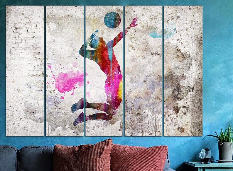 Astratto Giocatore di pallavolo Canvas Wall Art Giocatore di pallavolo Silhouette Stampa moderna Pallavolo Multi Pannello Stampa Sport Motavational Art immagine 4