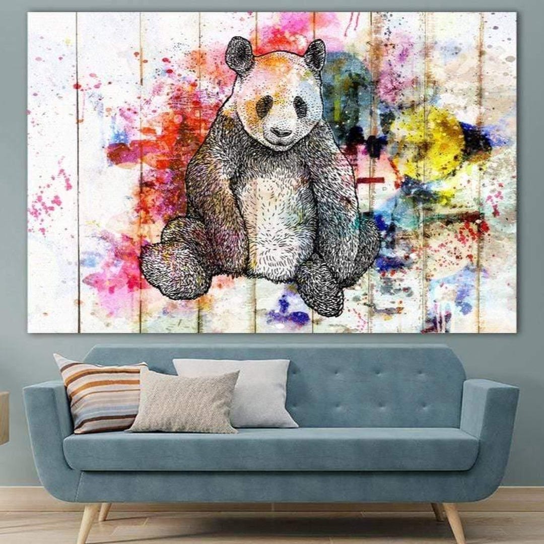 Colorful Panda Wall Art – Modern Graffiti Style Animal Canvas Print for ...