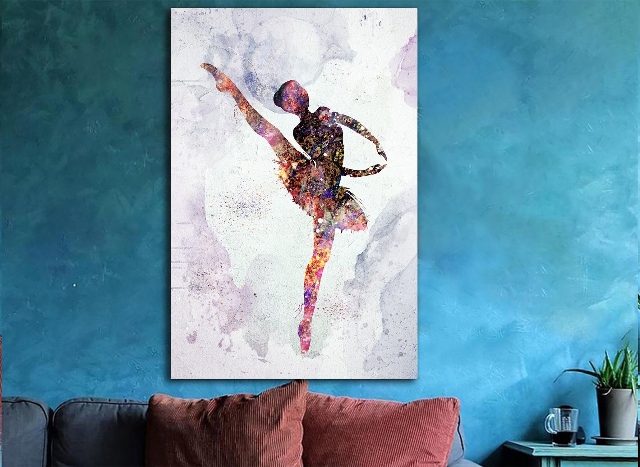Abstract Ballerina Canvas Art Dancing Girl Print Colorful Etsy
