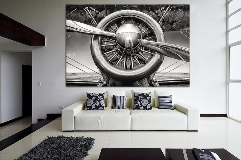 Airplane Turbine Canvas Wall Art Aviation Aircraft Print Vintage Aviation Poster Black and White Poster Canvas Multi Panel Art Print image 1