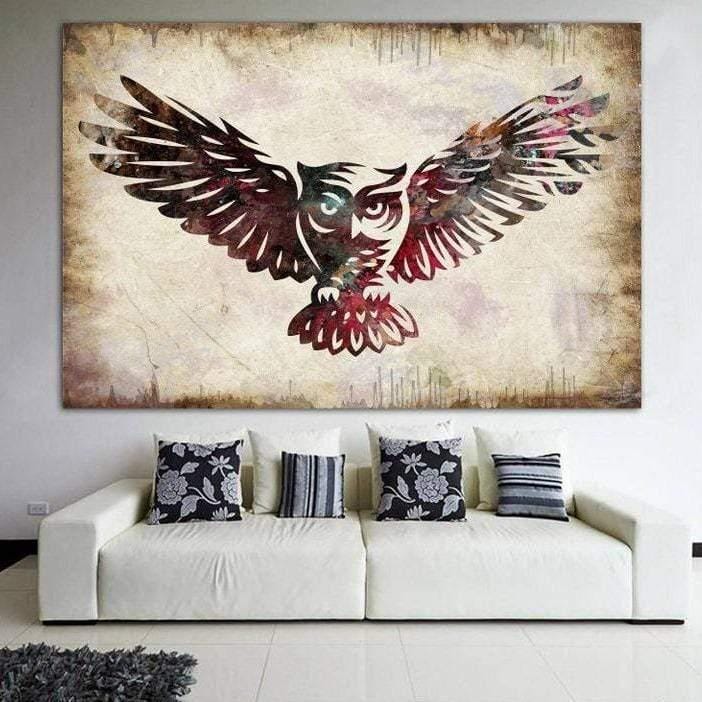 Vintage Owl Wall Art Tribal Bird Print Boho Wildlife Multi Panel Print Abstract Animal Print Rustic 
