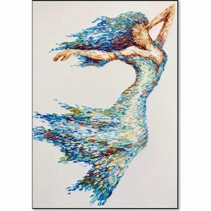 Abstract Dancing Woman Painting: Colorful Figurative Art, 40&quot;x30&quot; Canvas