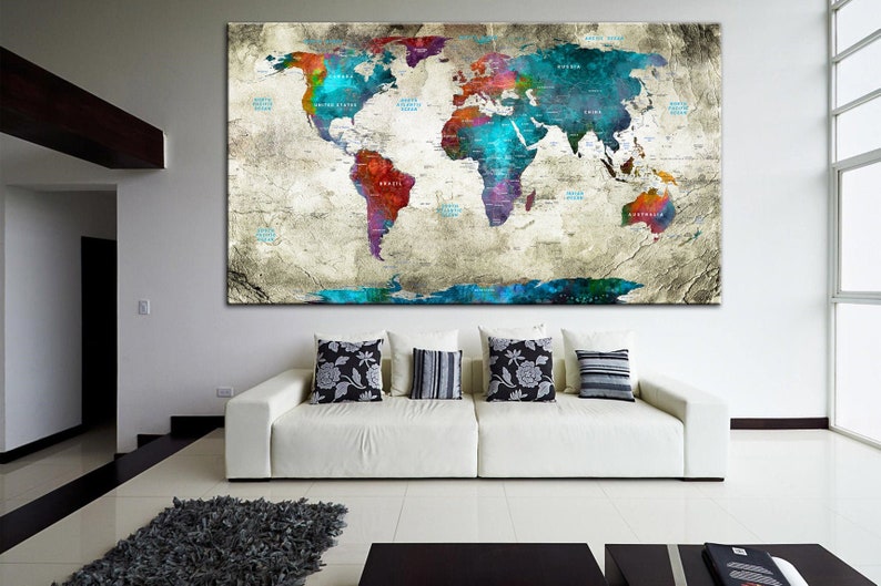 World Map Wall Art Colorful Map Photo Print