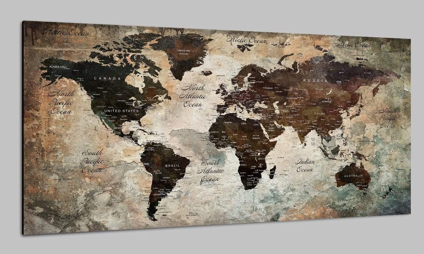 Vintage World Map Canvas – Rustic Multi Panel Wall Art for Office ...