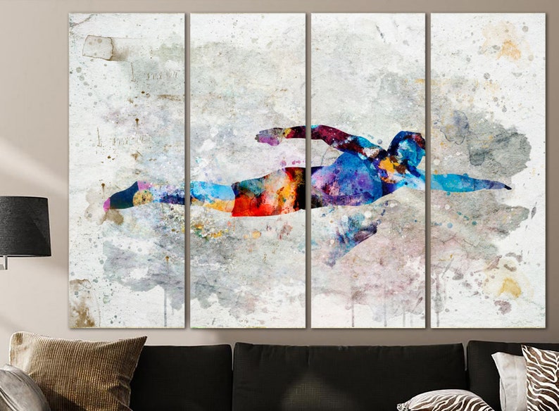 Abstract Swimmer Canvas Wall Art Swimmer Silhouette Print Modern Swimming Multi Panel Print Sport Motavational Art for Training Room Decor image 3