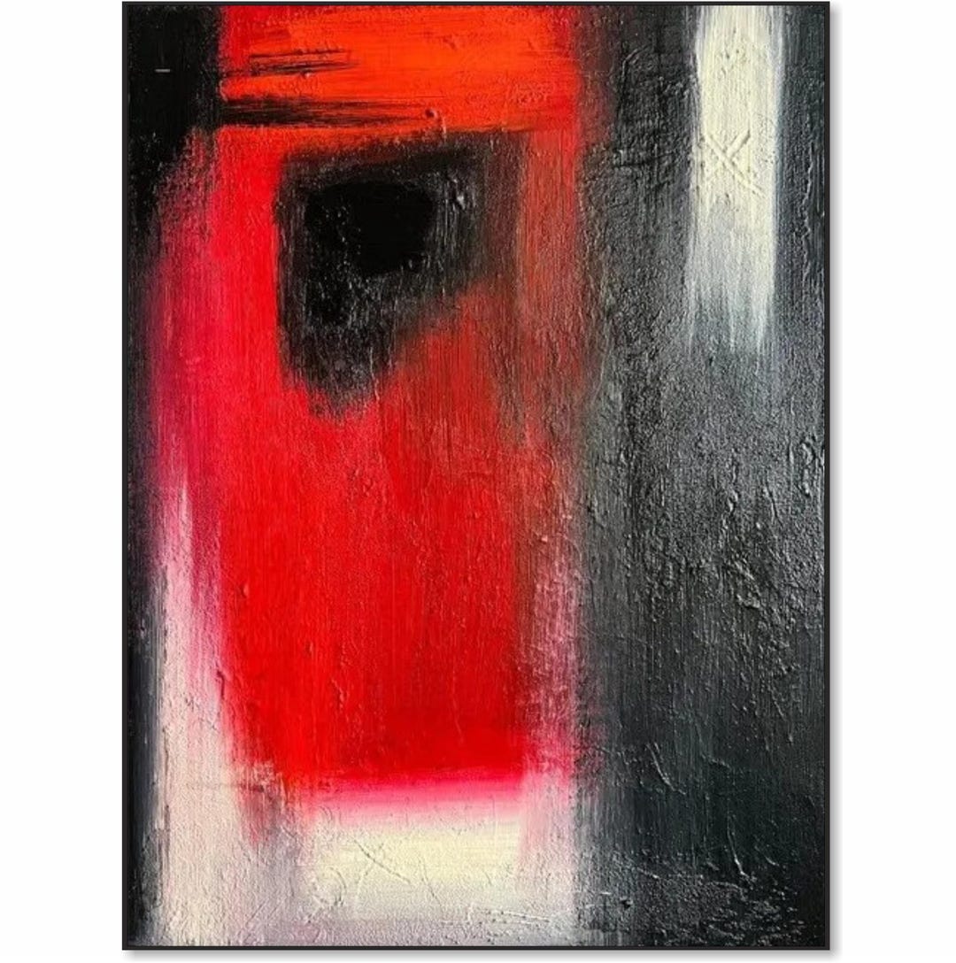Large Red and Black Abstract Painting Bold Modern Geometric Wall Art ...