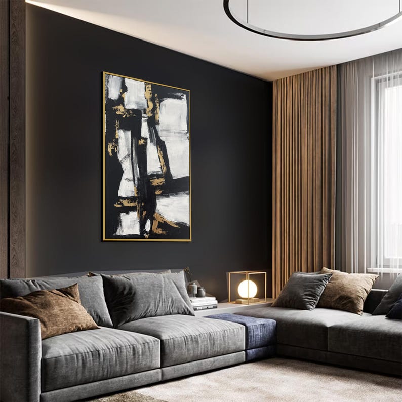 Abstract Black and White Painting – Gold Leaf Modern Wall Art ...