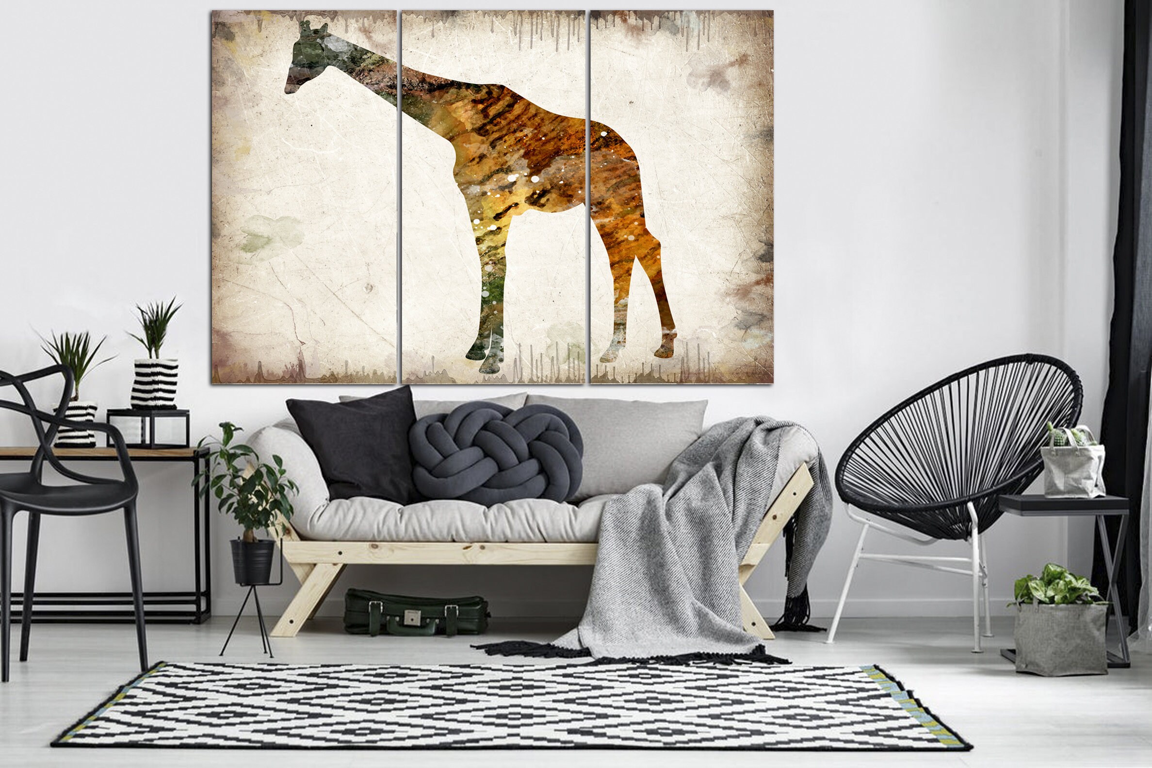 Giraffe Wall Art Abstract Animal Print Wild Nature Multi Panel Etsy