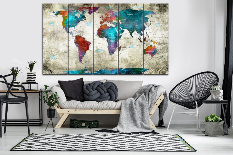 World Map Wall Art Colorful Map Photo Print