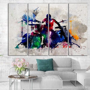 Drummer Wall Art on Canvas Drum Art Stampa Musica Poster Multi Panel Stampa Silhouette Poster Musica Wall Decor Regalo per musicisti immagine 3