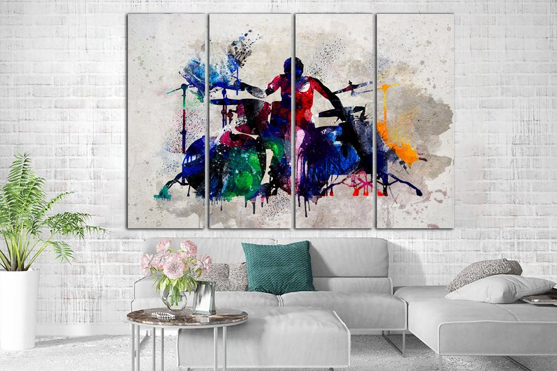 Drummer Wall Art on Canvas Drum Art Print Music Poster Multi Panel Print Silhouette Poster Music Wall Decor Gift for Musicians image 3