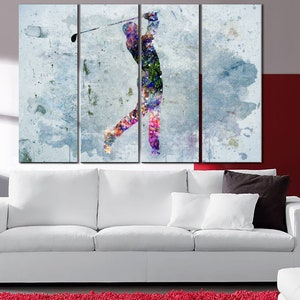 Abstract Golf Player Wall Art Golf Player Silhouette Art Sports Motivational Decor Golf Player Multi Panel Print for Living Room Wall Decor image 3