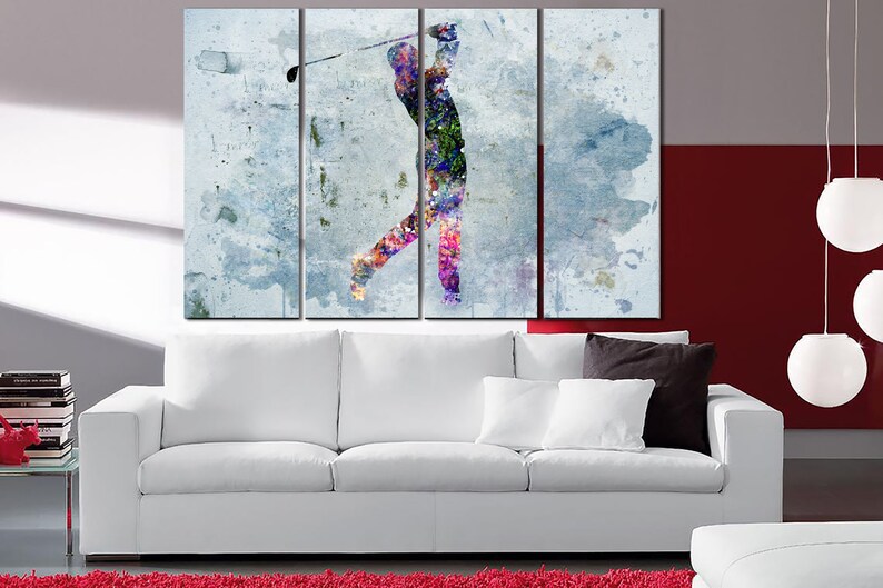 Abstract Golf Player Wall Art Golf Player Silhouette Art Sports Motivational Decor Golf Player Multi Panel Print for Living Room Wall Decor image 3