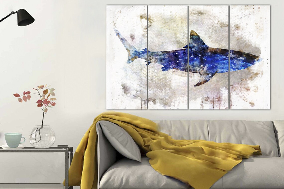 Shark Canvas Wall Art Abstract Water Animal Wall Art Abstract Etsy