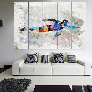 Abstract Swimmer Canvas Wall Art Swimmer Silhouette Print Modern Swimming Multi Panel Print Sport Motavational Art for Training Room Decor image 4