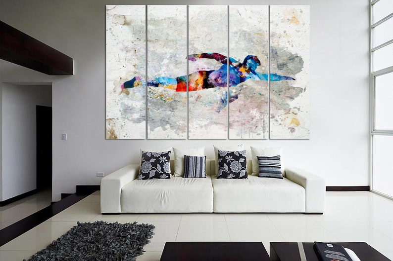 Abstract Swimmer Canvas Wall Art Swimmer Silhouette Print Modern Swimming Multi Panel Print Sport Motavational Art for Training Room Decor image 4