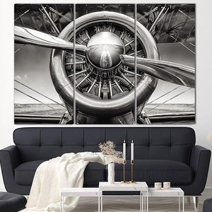 Airplane Turbine Canvas Wall Art Aviation Aircraft Print Vintage Aviation Poster Black and White Poster Canvas Multi Panel Art Print image 4