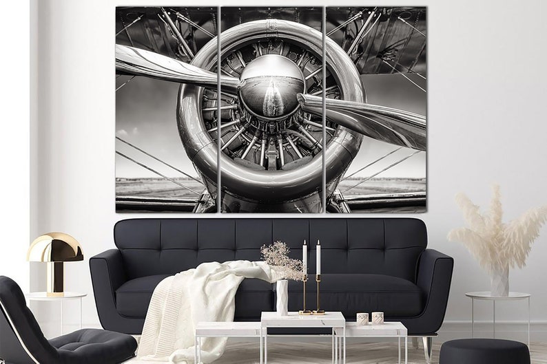 Airplane Turbine Canvas Wall Art Aviation Aircraft Print Vintage Aviation Poster Black and White Poster Canvas Multi Panel Art Print image 4
