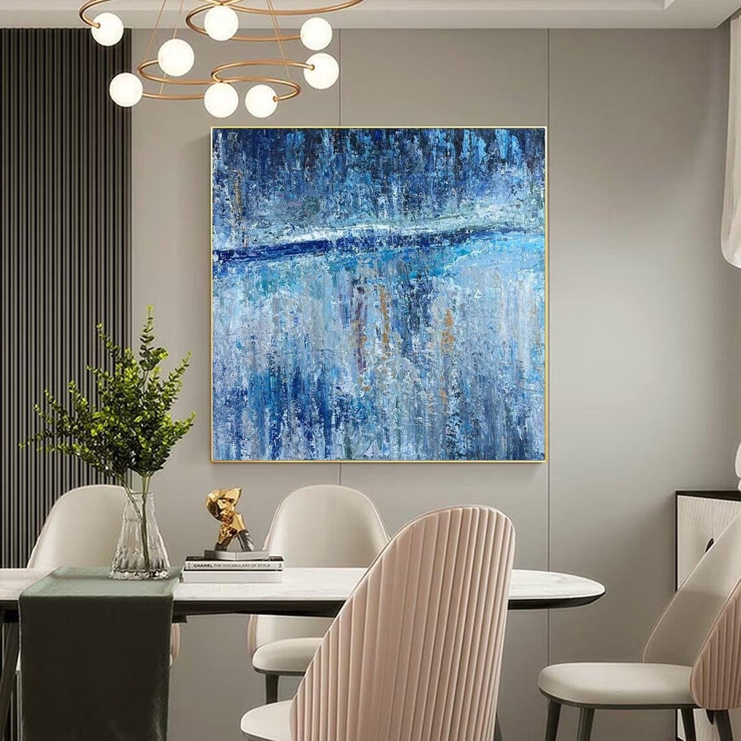 Large Blue Abstract Painting Textured Canvas Wall Art Ocean Inspired ...