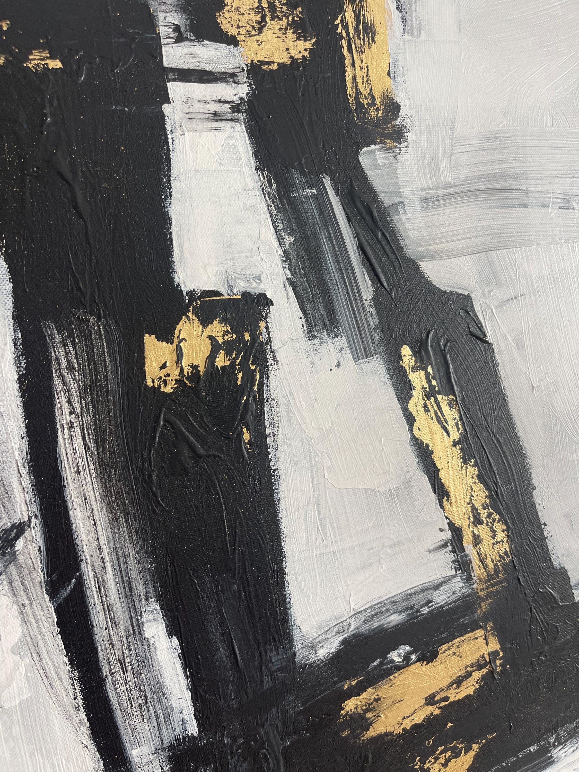 Abstract Black and White Painting – Gold Leaf Modern Wall Art ...