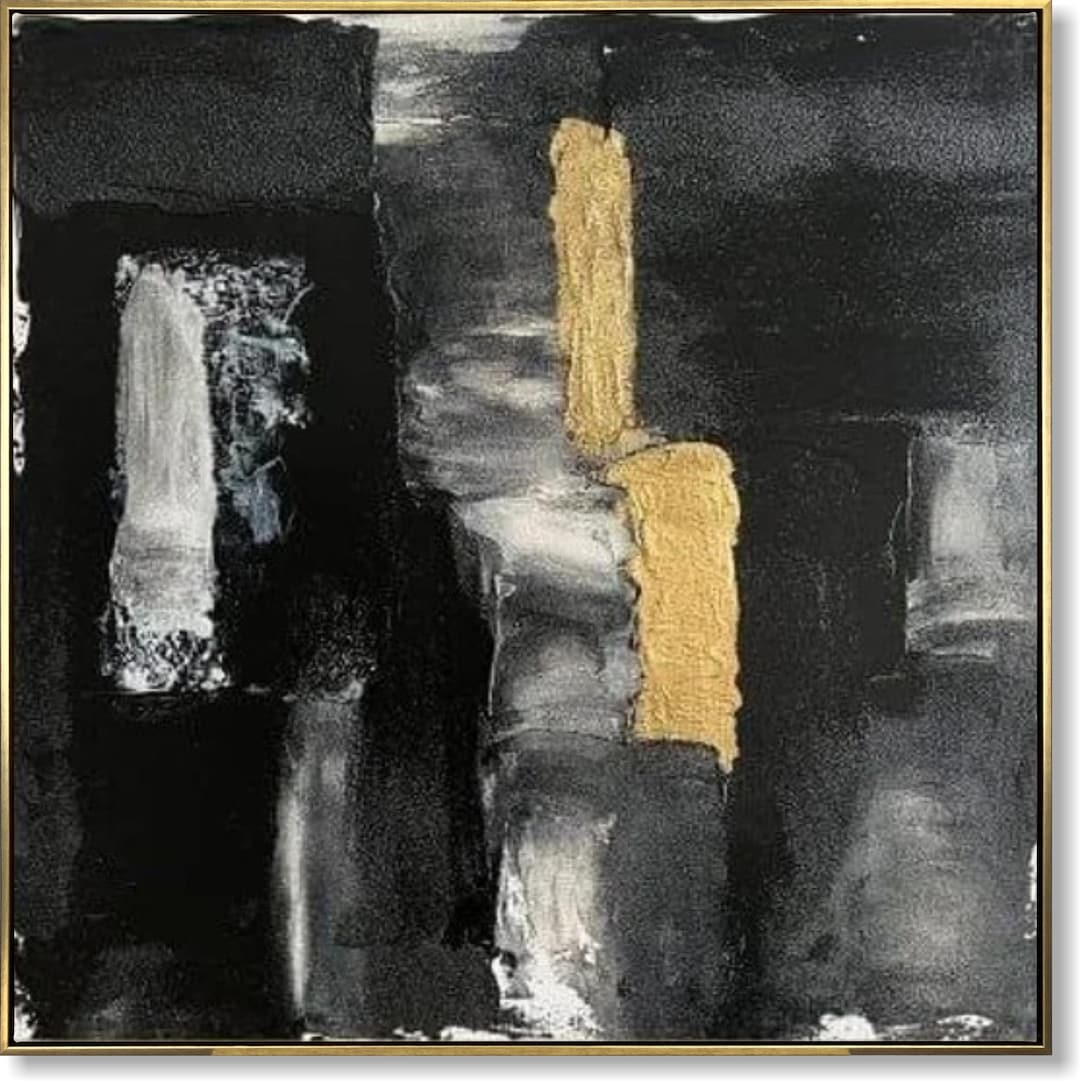 Large Black and Gold Abstract Painting Bold Modern Geometric Wall Art ...