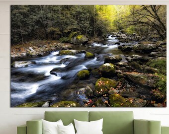 Wald Fluss Druck auf Leinwand Herbst Wald Wandkunst Fluss Poster Multi Panel Wandkunst Landschaft Druck Herbst Natur Druck Geschenk für Reisende