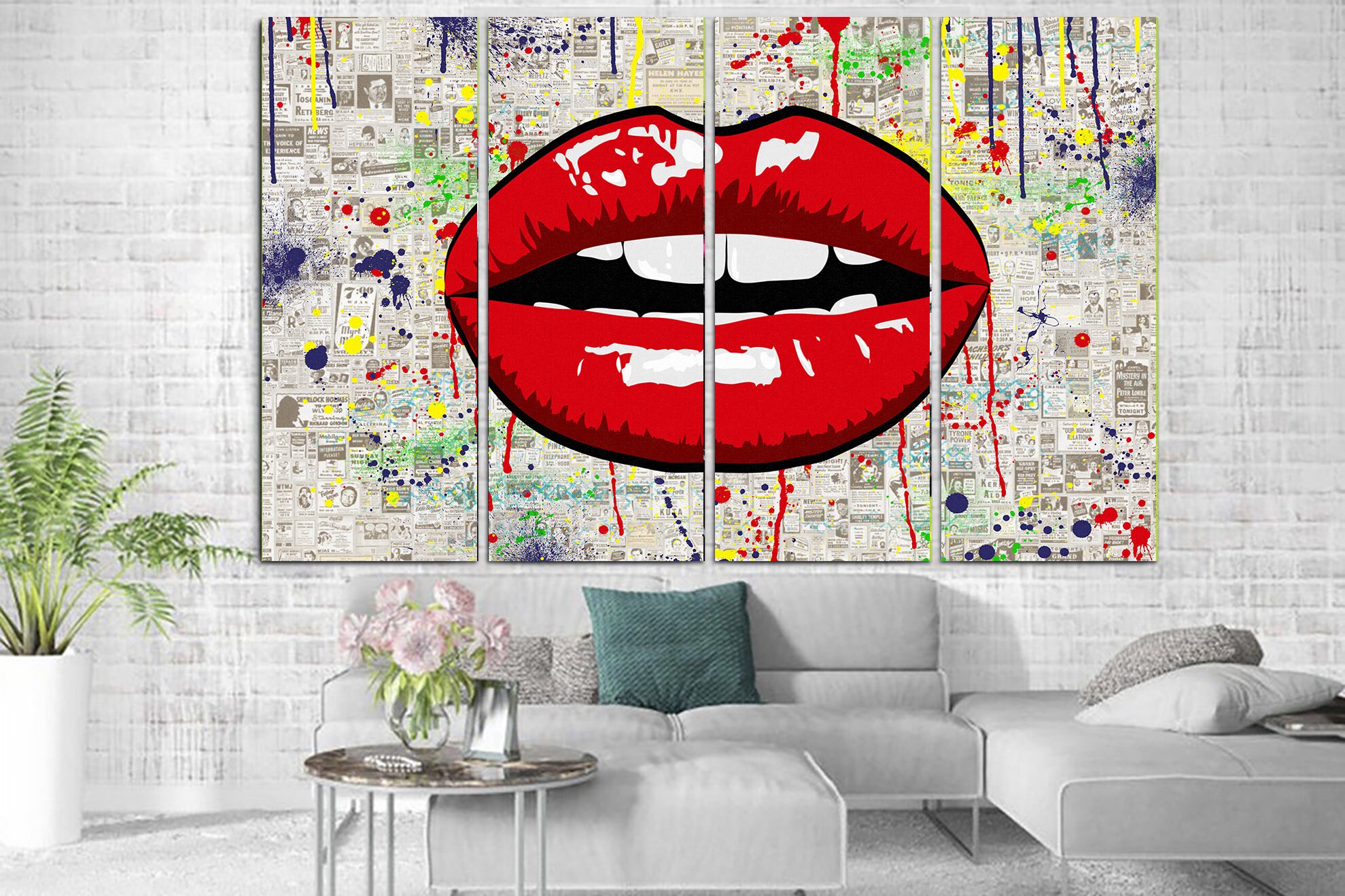 Lips Canvas Lips Wall Art Graffiti Wall Print Graffiti Canvas Etsy