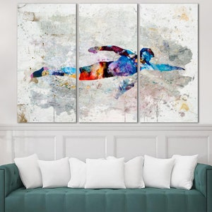 Abstract Swimmer Canvas Wall Art Swimmer Silhouette Print Modern Swimming Multi Panel Print Sport Motavational Art for Training Room Decor image 2