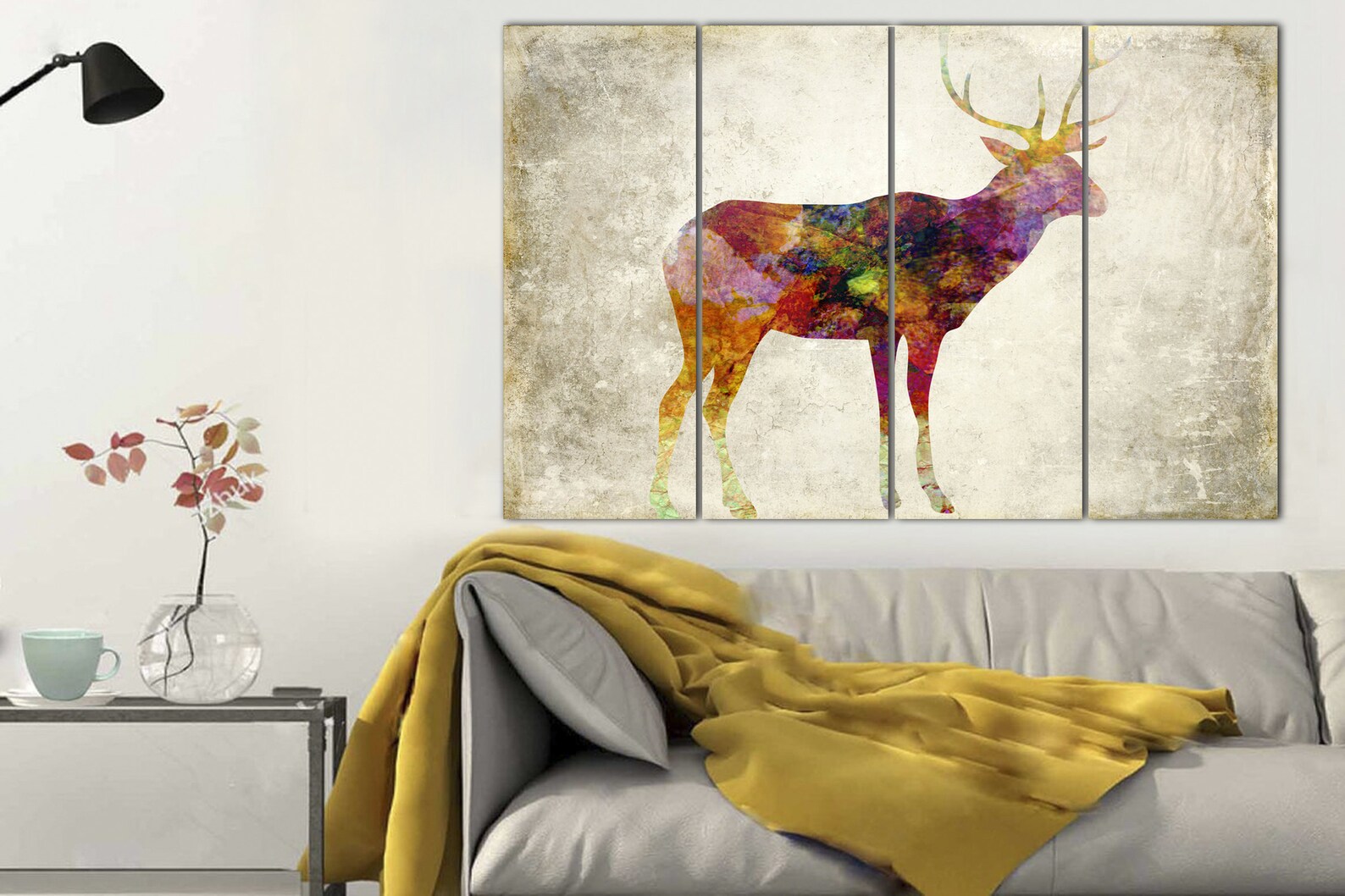 Deer Canvas Wall Art Woodland Nursery Abstract Deer Multi Etsy