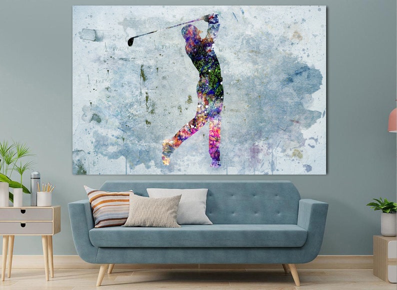 Abstract Golf Player Wall Art Golf Player Silhouette Art Sports Motivational Decor Golf Player Multi Panel Print for Living Room Wall Decor image 1