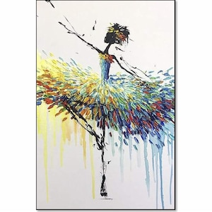 Colorful Ballerina Dance Art - Vibrant Expressionist Canvas Painting for Modern Decor 28x20&quot;