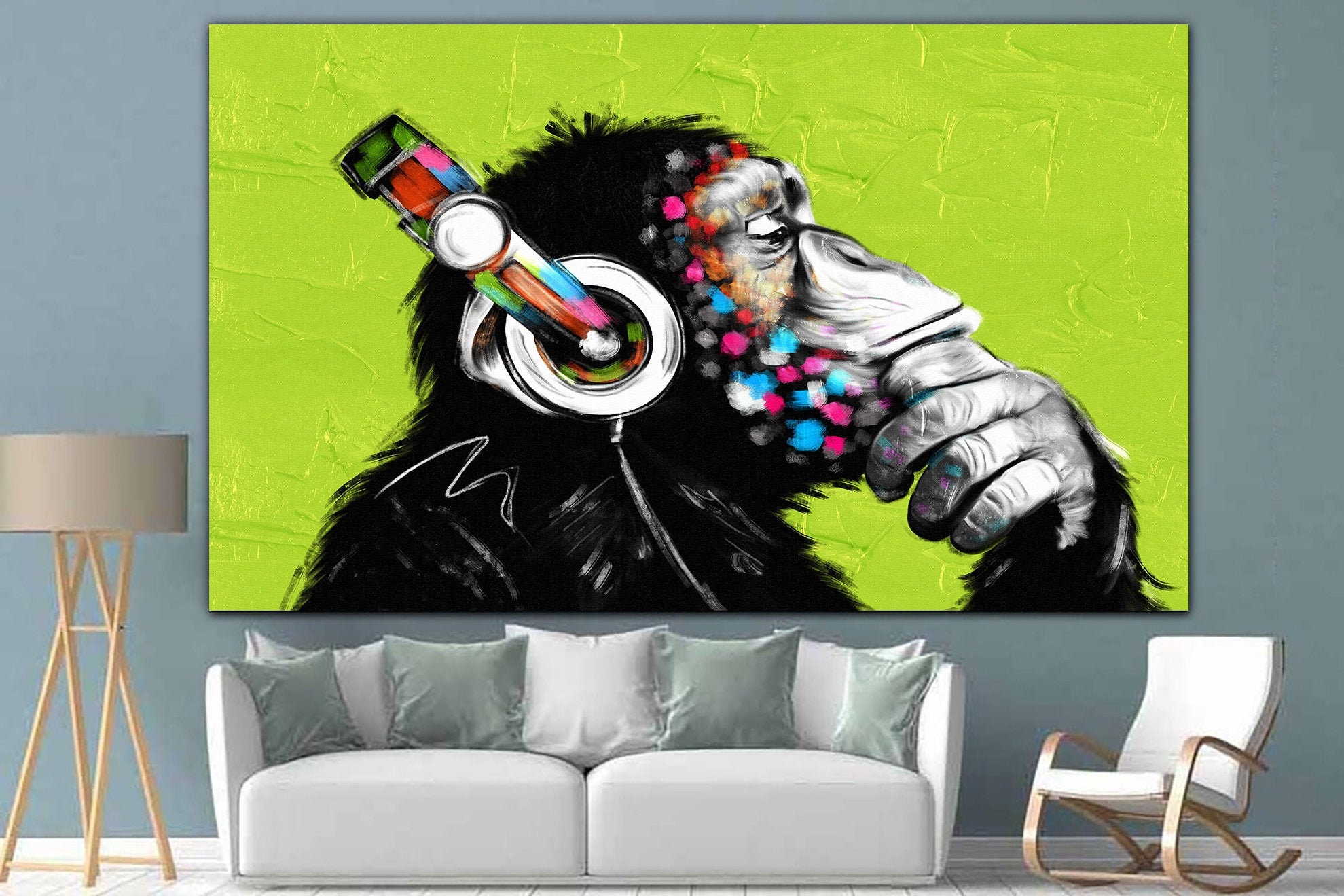 Banksy Monkey Canvas Banksy DJ Monkey Wall Art Wild Animals Etsy